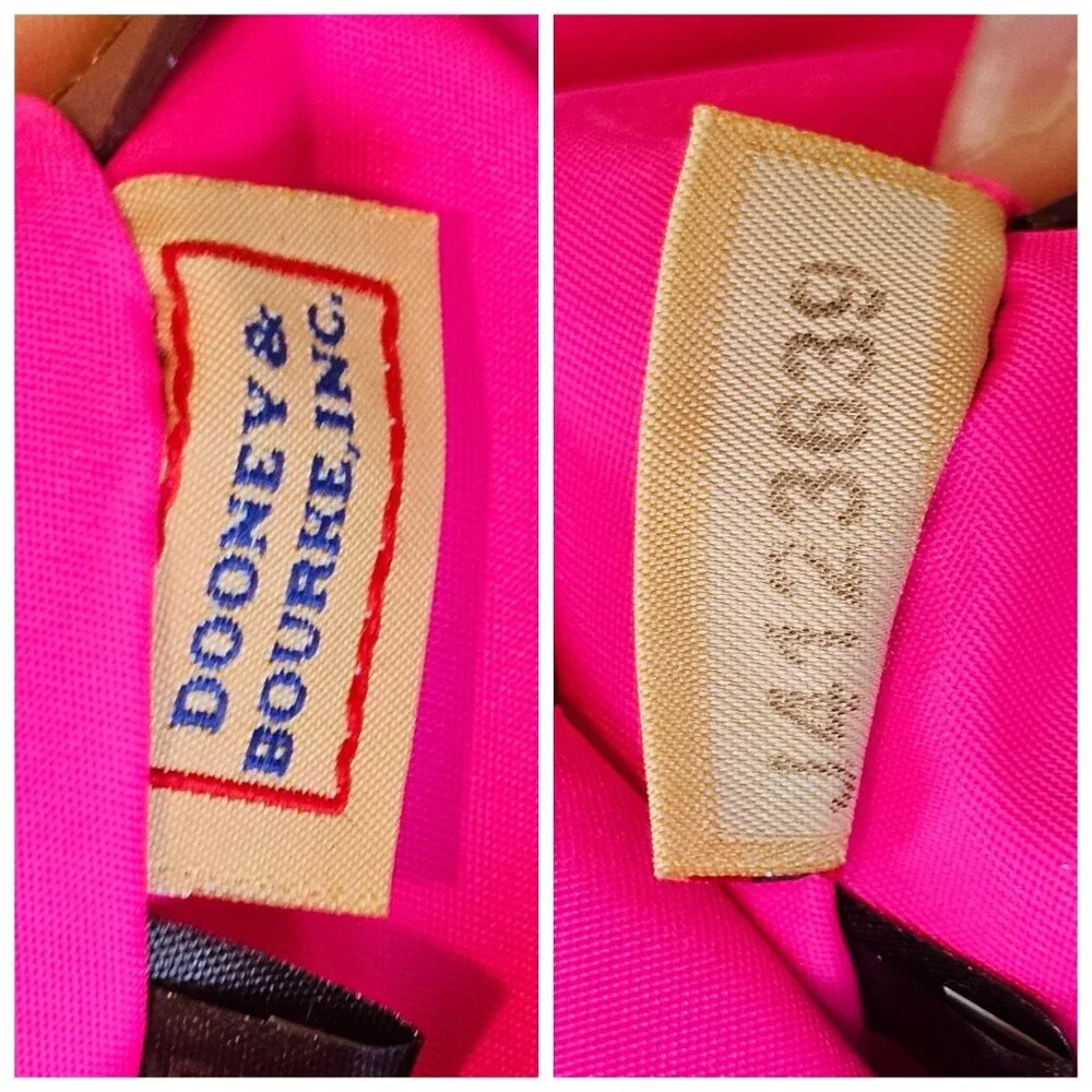 DOONEY BOURKE BLACK NYLON HOBO Bag Purse Handbag TAN LEATHER STRAP Pink Interior